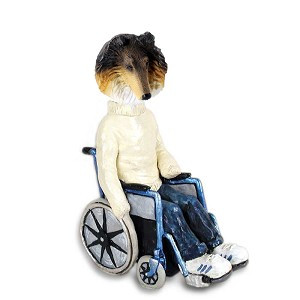 Tricolor Collie Wheelchair Doogie Collectible Dog Figurine