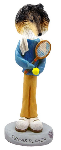 Tricolor Collie Tennis Player Doogie Collectible Dog Figurine