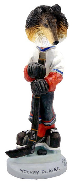 Tricolor Collie Hockey Player Doogie Collectible Dog Figurine