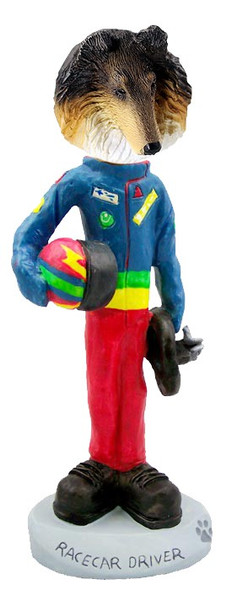 Tricolor Collie Racecar Driver Doogie Collectible Dog Figurine