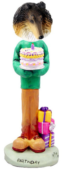 Tricolor Collie Birthday Doogie Collectible Dog Figurine