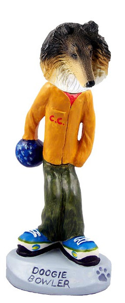Tricolor Collie Bowler Doogie Collectible Dog Figurine