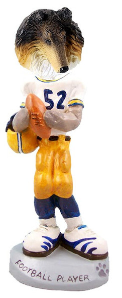 Tricolor Collie Football Player Doogie Collectible Dog Figurine
