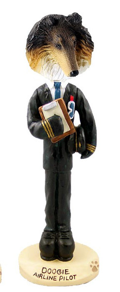 Tricolor Collie Airline Pilot Doogie Collectible Dog Figurine