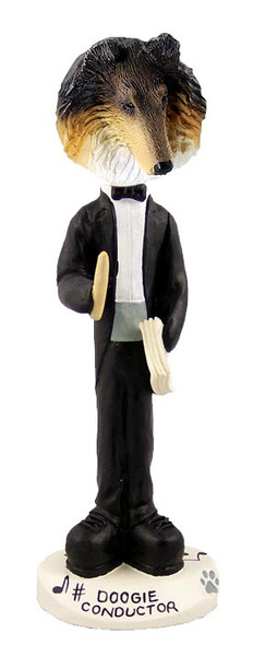 Tricolor Collie Conductor Doogie Collectible Dog Figurine