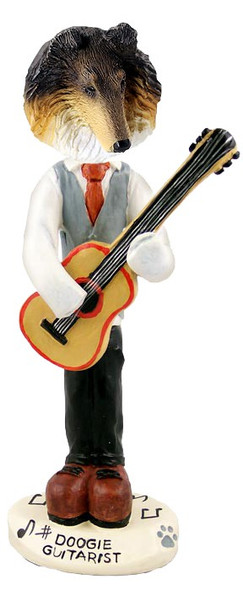 Tricolor Collie Guitarist Doogie Collectible Dog Figurine