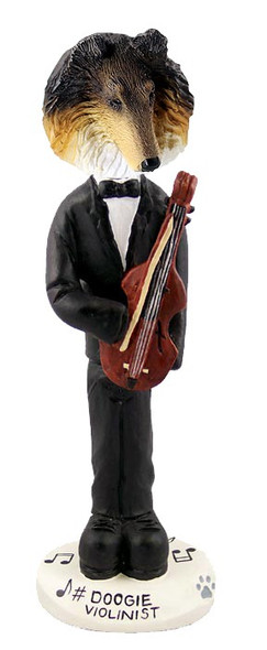 Tricolor Collie Violinist Doogie Collectible Dog Figurine