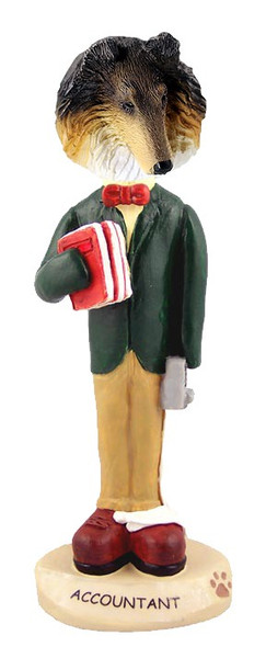 Tricolor Collie Accountant Doogie Collectible Dog Figurine