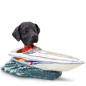 Black Labrador Retriever Motorboat Doogie Collectible Dog Figurine
