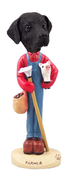 Black Labrador Retriever Farmer Doogie Collectible Dog Figurine