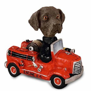 Chocolate Labrador Retriever Fire Engine Doogie Collectible Dog Figurine