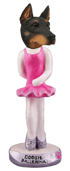 Black Doberman Pinscher Cropped Ears Ballerina Doogie Collectible Dog Figurine
