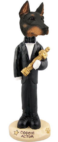 Black Doberman Pinscher Cropped Ears Actor Doogie Collectible Dog Figurine