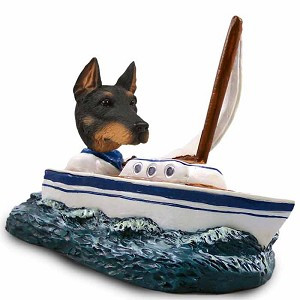 Black Doberman Pinscher Cropped Ears Sailboat Doogie Collectible Dog Figurine
