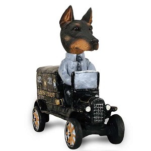 Black Doberman Pinscher Cropped Ears Paddy Wagon Doogie Collectible Dog Figurine