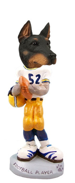Black Doberman Pinscher Cropped Ears Football Player Doogie Collectible Dog Figurine
