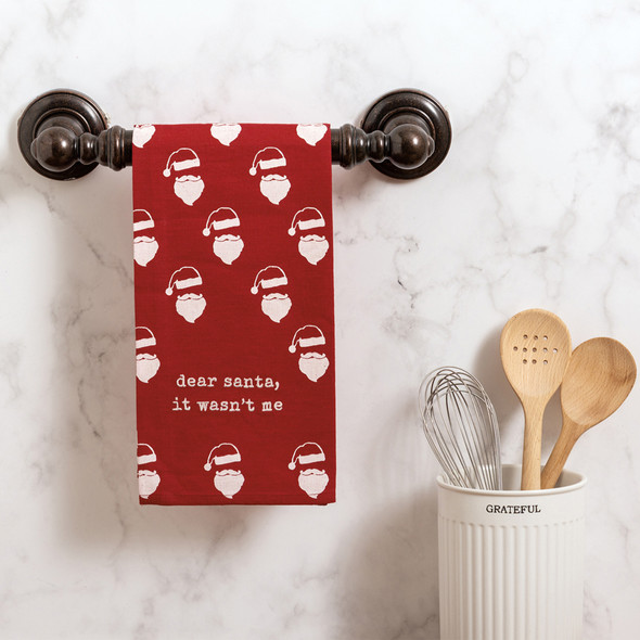 Dear Santa It Wasn't Me - Cotton Kitchen Dish Towel - 20x26 Red & White from Primitives by Kathy
