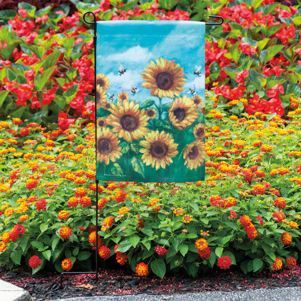 Decorative Double Sided Polyester Garden Flag - Colorful Sunflowers & Bumblebee Design 12x18 from Primitives by Kathy