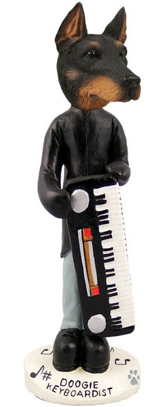 Black Doberman Pinscher Cropped Ears Keyboardist Doogie Collectible Dog Figurine