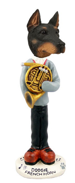 Black Doberman Pinscher Cropped Ears French Horn Doogie Collectible Dog Figurine