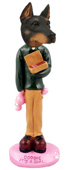 Black Doberman Pinscher Cropped Ears It's a Girl Doogie Collectible Dog Figurine