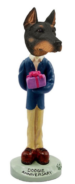 Black Doberman Pinscher Cropped Ears Anniversary Doogie Collectible Dog Figurine