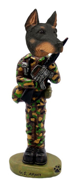 Black Doberman Pinscher Cropped Ears U S Army Doogie Collectible Dog Figurine
