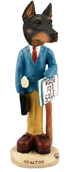 Black Doberman Pinscher Cropped Ears Male Realtor Doogie Collectible Dog Figurine