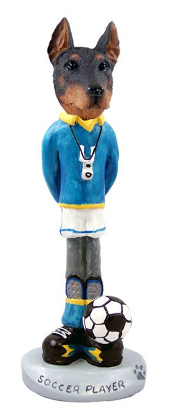Red Doberman Pinscher Cropped Ears Soccer Doogie Collectible Dog Figurine