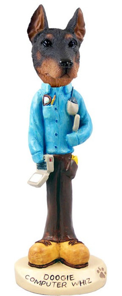 Red Doberman Pinscher Cropped Ears Computer Whiz Doogie Collectible Dog Figurine