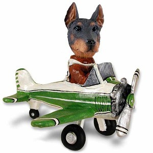 Red Doberman Pinscher Cropped Ears Airplane Doogie Collectible Dog Figurine