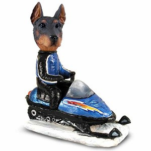 Red Doberman Pinscher Cropped Ears Snowmobile Doogie Collectible Dog Figurine