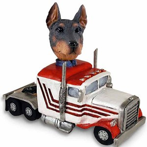 Red Doberman Pinscher Cropped Ears Truck Tractor Doogie Collectible Dog Figurine