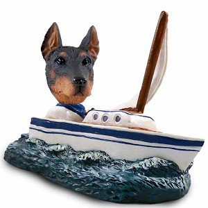Red Doberman Pinscher Cropped Ears Sailboat Doogie Collectible Dog Figurine