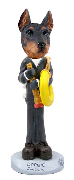 Red Doberman Pinscher Cropped Ears Sailor Doogie Collectible Dog Figurine