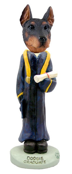 Red Doberman Pinscher Cropped Ears Graduate Doogie Collectible Dog Figurine