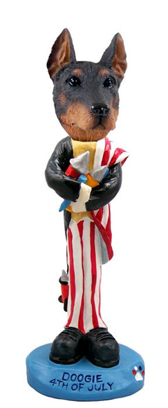 Red Doberman Pinscher Cropped Ears 4th of July Doogie Collectible Dog Figurine