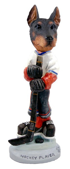 Red Doberman Pinscher Cropped Ears Hockey Player Doogie Collectible Dog Figurine