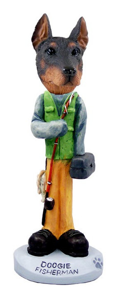 Red Doberman Pinscher Cropped Ears Fisherman Doogie Collectible Dog Figurine