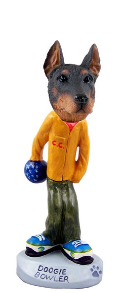 Red Doberman Pinscher Cropped Ears Bowler Doogie Collectible Dog Figurine