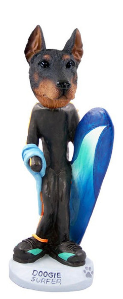 Red Doberman Pinscher Cropped Ears Surfer Doogie Collectible Dog Figurine