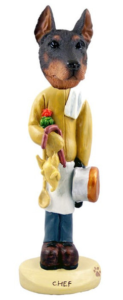 Red Doberman Pinscher Cropped Ears Chef Doogie Collectible Dog Figurine