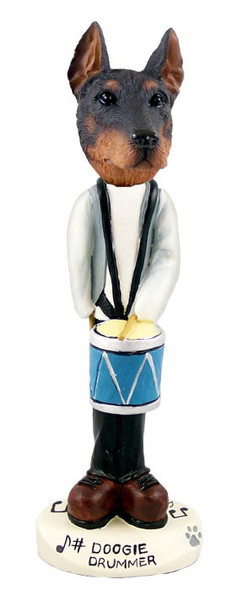 Red Doberman Pinscher Cropped Ears Drummer Doogie Collectible Dog Figurine