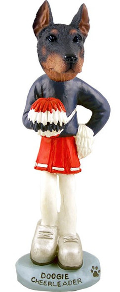 Red Doberman Pinscher Cropped Ears Cheerleader Doogie Collectible Dog Figurine