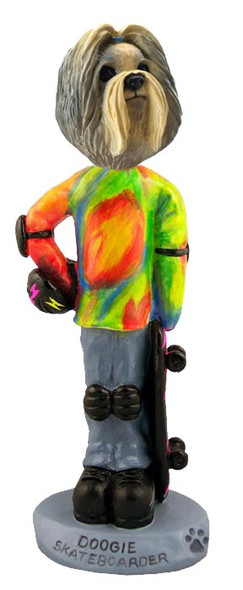 Mixed Color Shih Tzu Skateboarder Doogie Collectible Dog Figurine