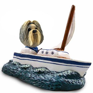Mixed Color Shih Tzu Sailboat Doogie Collectible Dog Figurine