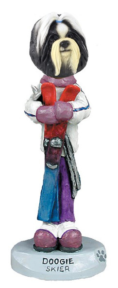 Black & White Shih Tzu Skier Doogie Collectible Dog Figurine