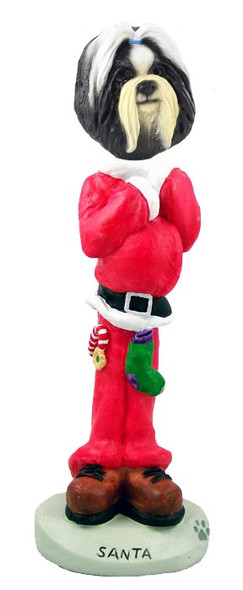 Black & White Shih Tzu Santa Doogie Collectible Dog Figurine