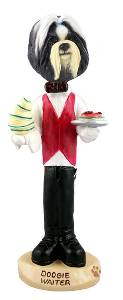 Black & White Shih Tzu Waiter Doogie Collectible Dog Figurine