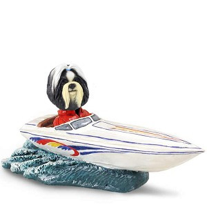 Black & White Shih Tzu Motorboat Doogie Collectible Dog Figurine